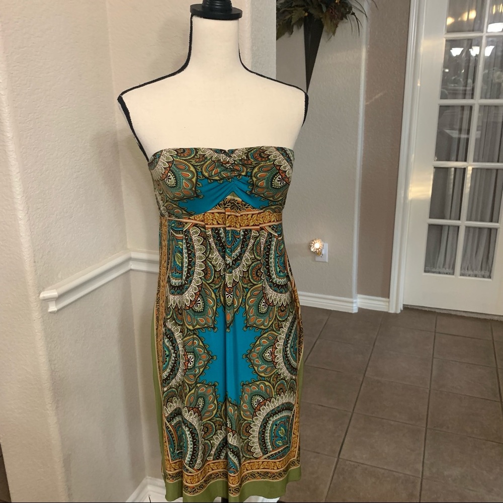 Enfocus Studio green & turquoise strapless tube mini dress Size 4